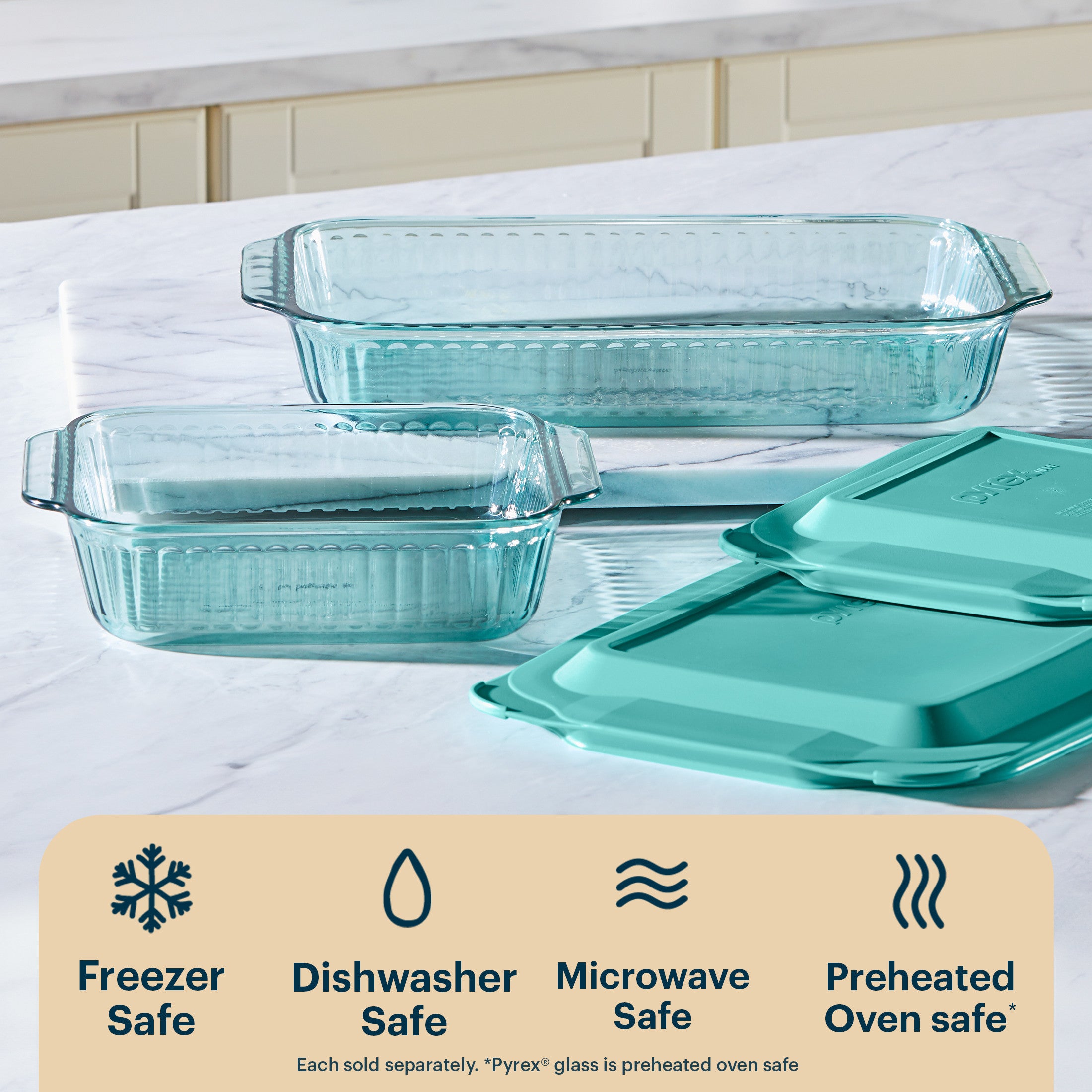 Pyrex® Sculpted Tinted Glass 3QT Oblong Baking Dish with Lid, Aqua - Image 4