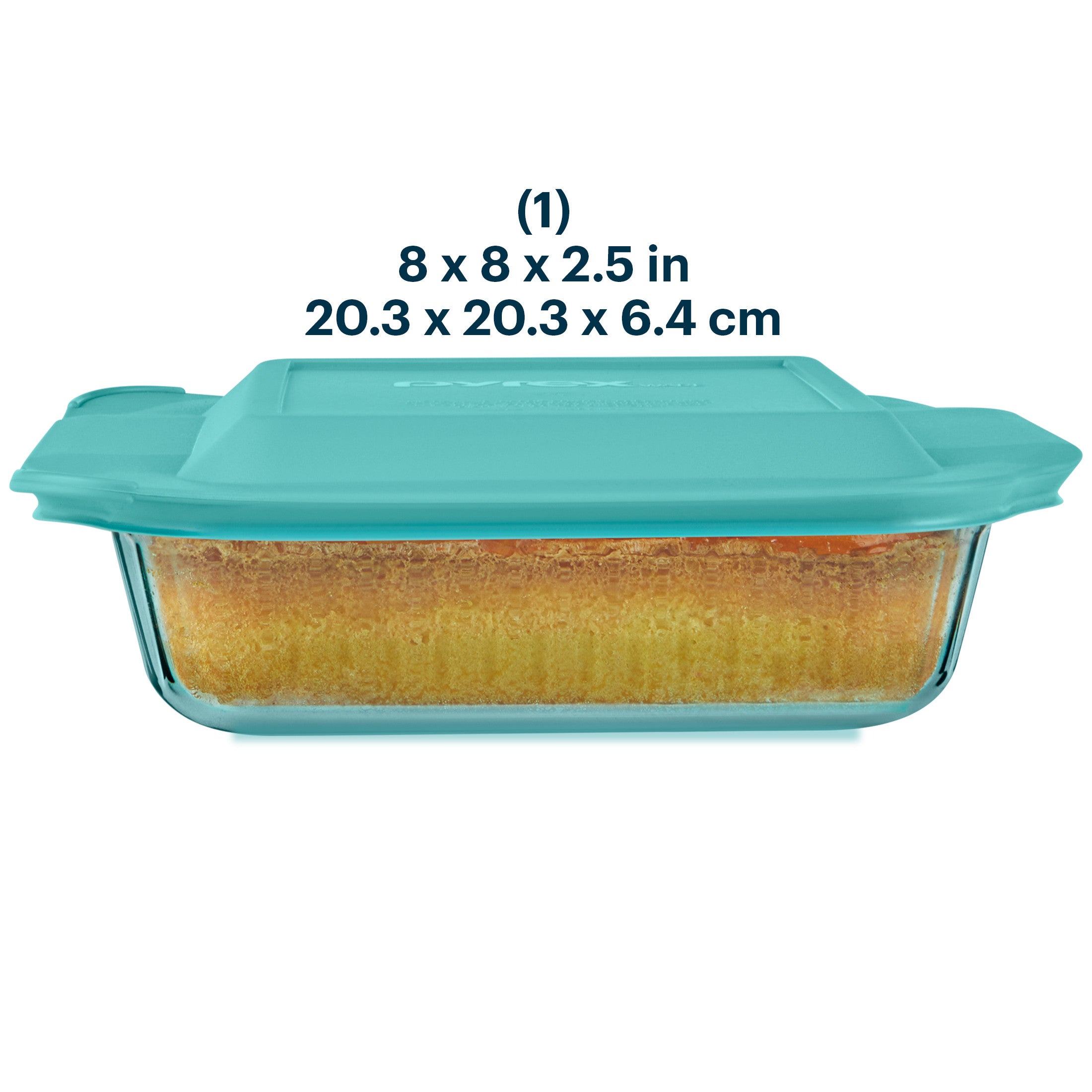 Pyrex® Sculpted Tinted Glass 8" Square Baking Dish with Lid, Aqua - Image 2