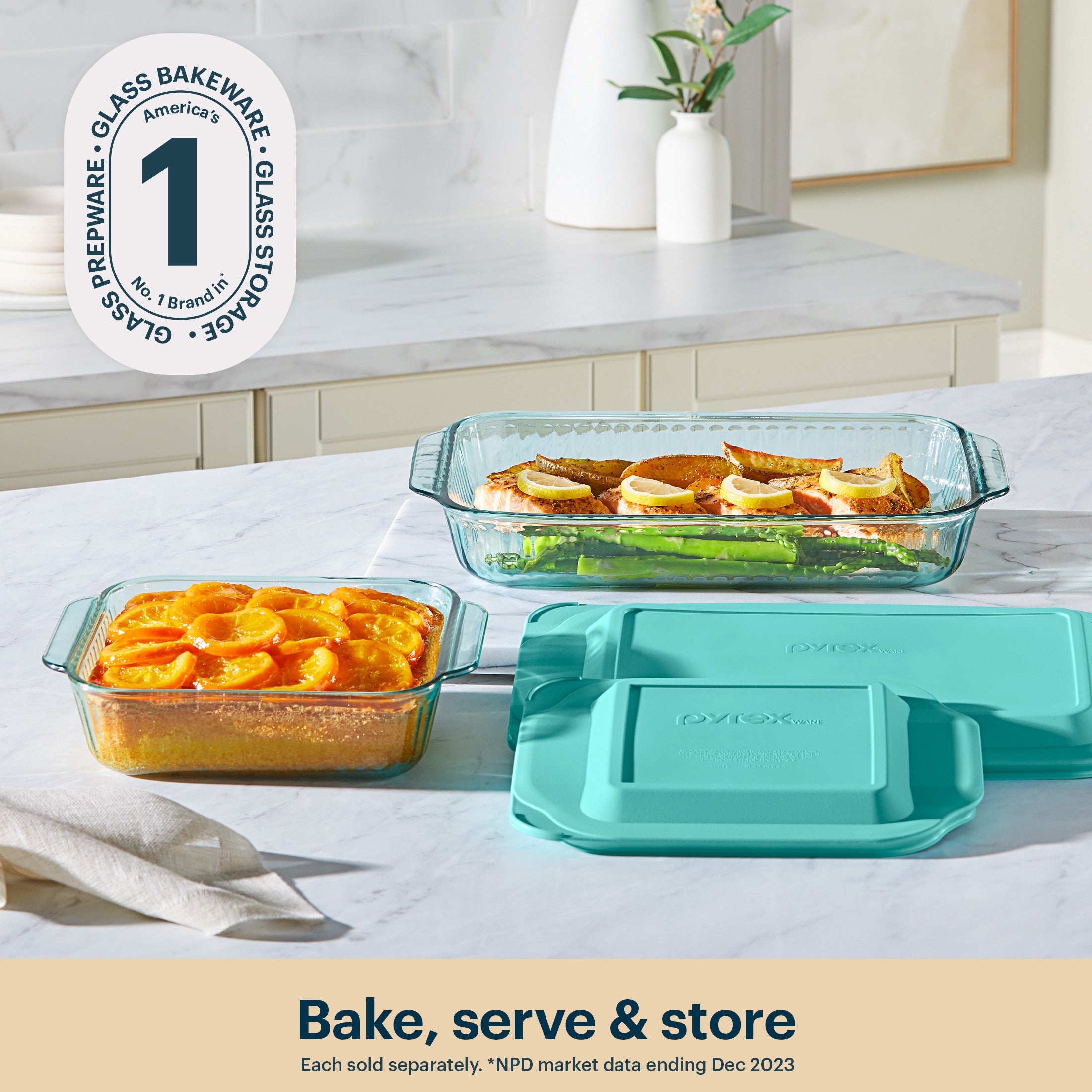 Pyrex® Sculpted Tinted Glass 8" Square Baking Dish with Lid, Aqua - Image 3
