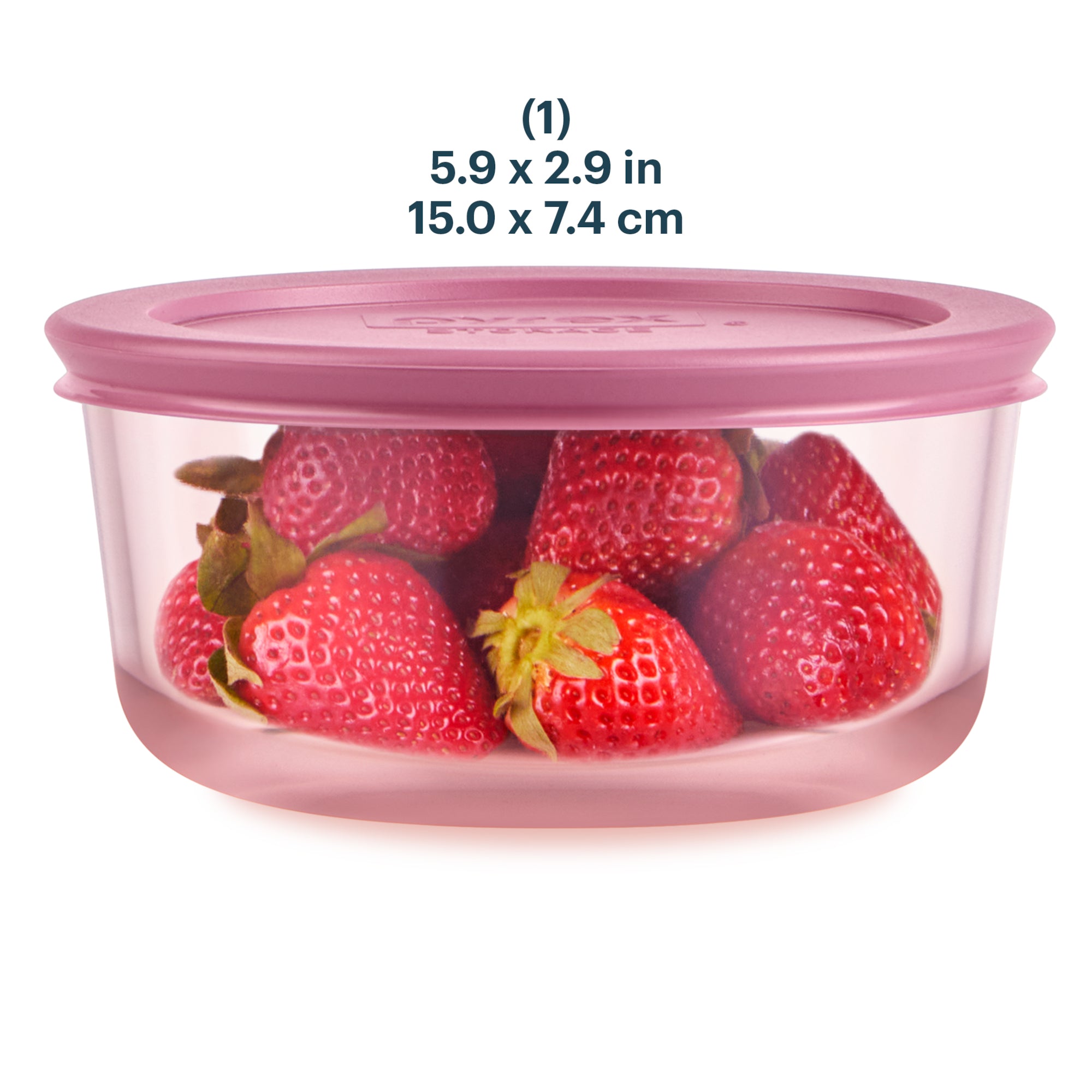 Pyrex® Simply Store® Tinted Glass 4-cup Round Storage Container with Lid, Pink - Image 2