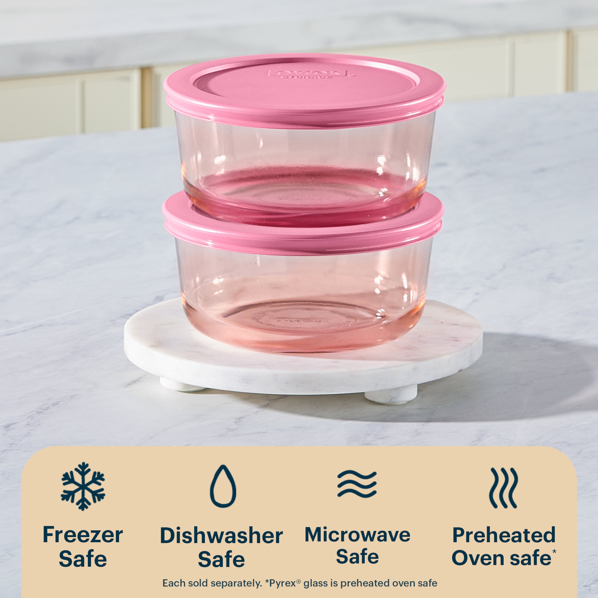 Pyrex® Simply Store® Tinted Glass 4-cup Round Storage Container with Lid, Pink - Image 4