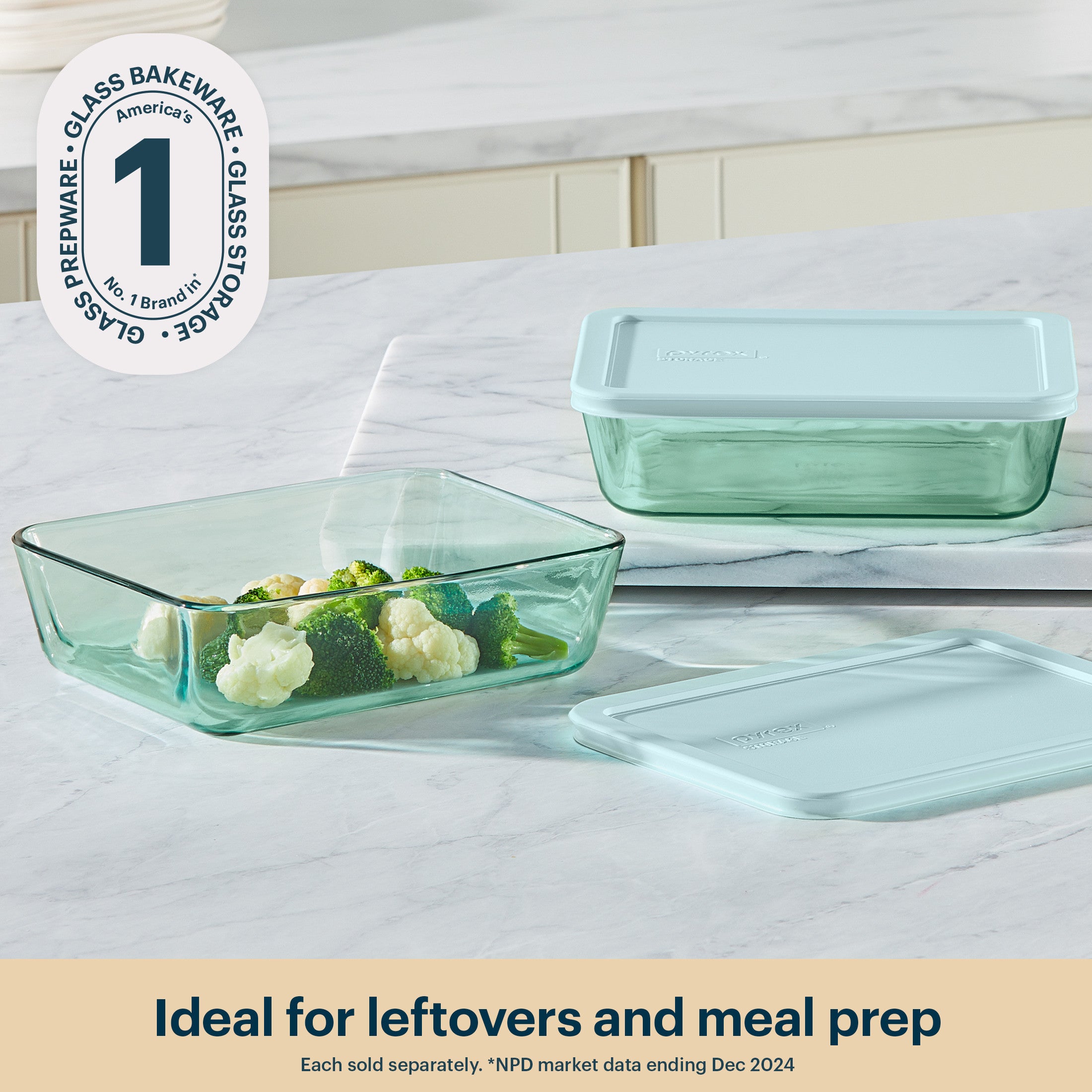 Pyrex® Simply Store® Tinted Glass 6-cup Rectangle Storage Container with Lid, Aqua - Image 3