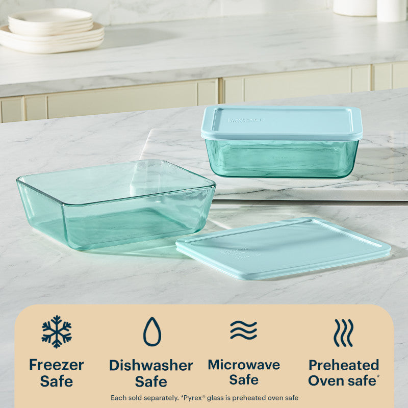 Pyrex® Simply Store® Tinted Glass 11-cup Rectangle Storage Container with Lid, Aqua - Image 4