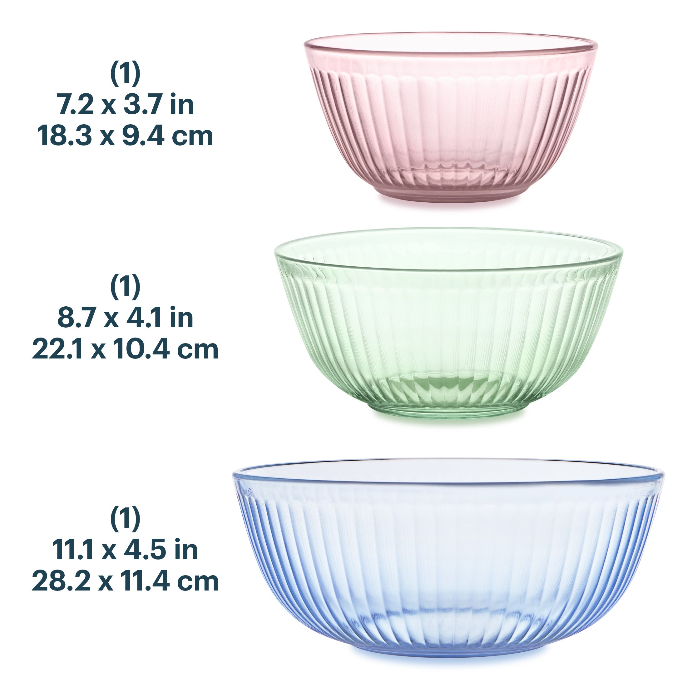 Pyrex® Colors Sculpted Tinted 3-piece Mixing Bowl Set, No Lid (Pink,Green,Blue) - Image 3