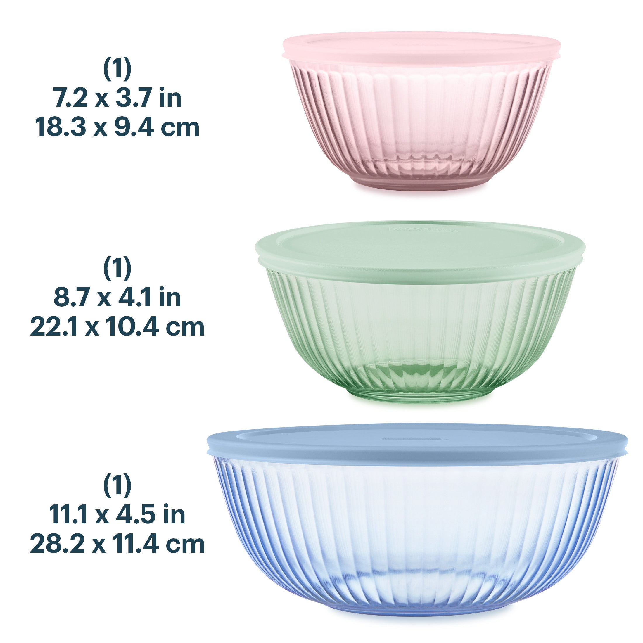 Pyrex® Sculpted Tinted Glass Mixing Bowls with Lids, 6-pc Set, Mixed Colors - Image 3