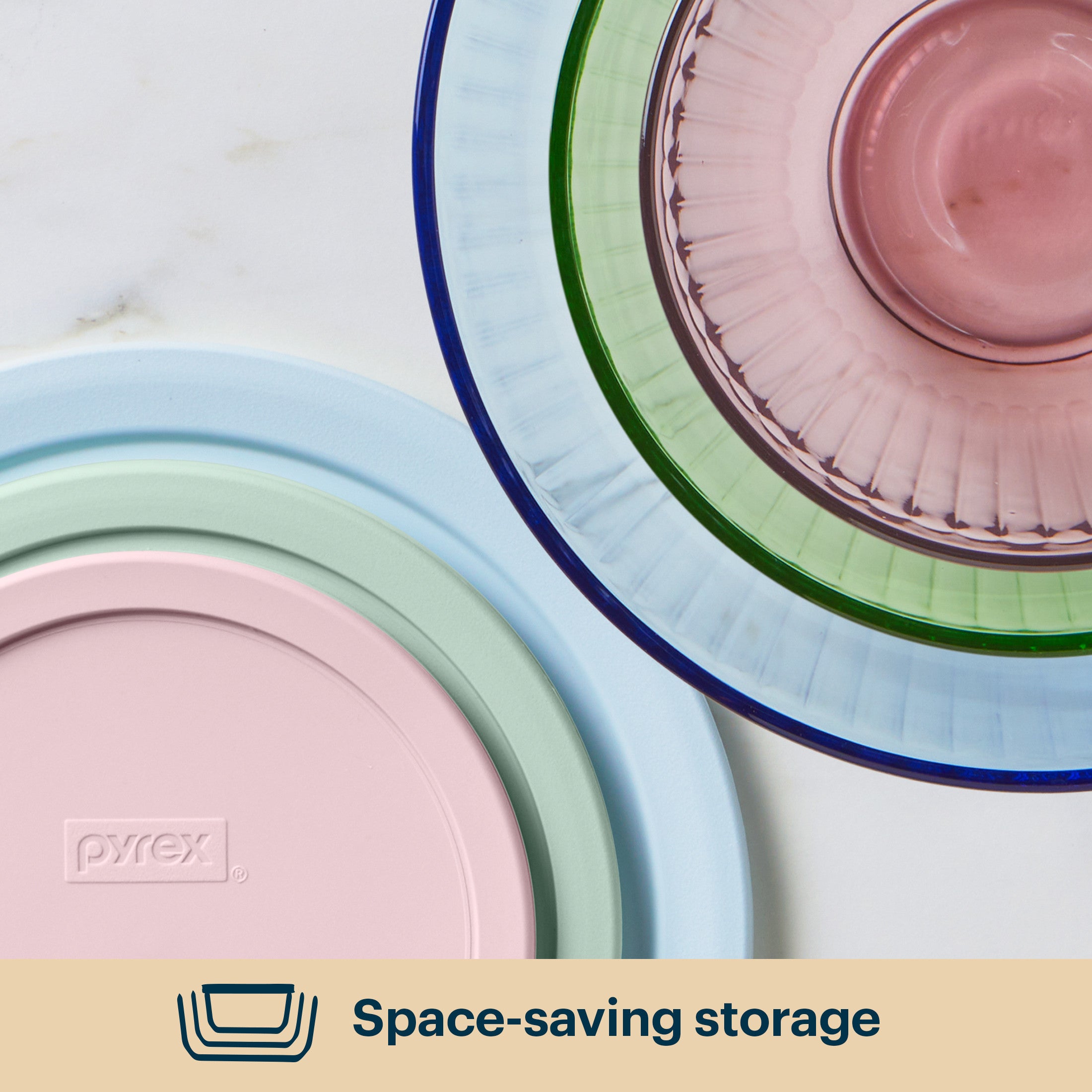 Pyrex® Sculpted Tinted Glass Mixing Bowls with Lids, 6-pc Set, Mixed Colors - Image 5