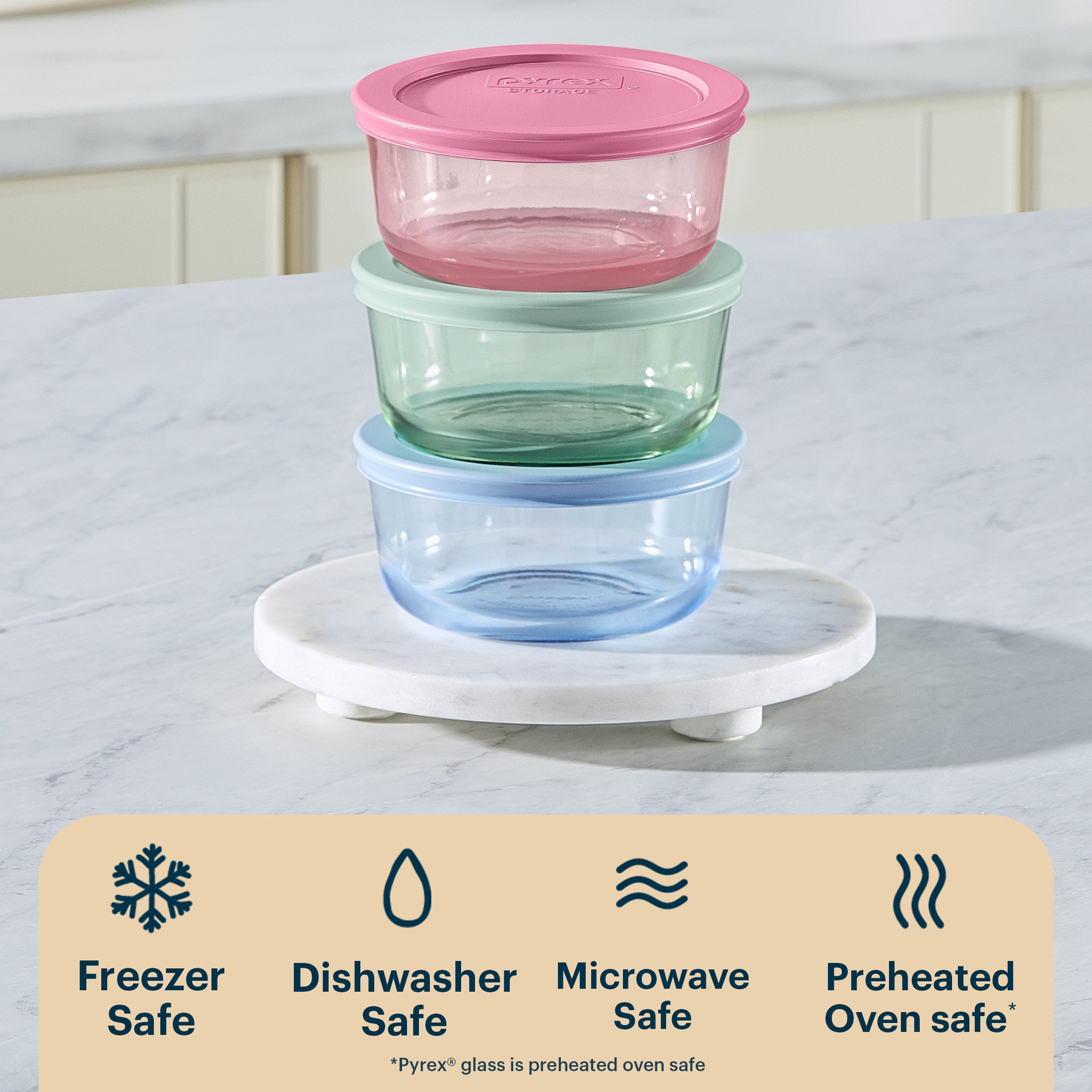 Pyrex® Simply Store® Tinted Glass 2-cup Round Storage Containers, 6-pc Set, Mixed Colors - Image 4