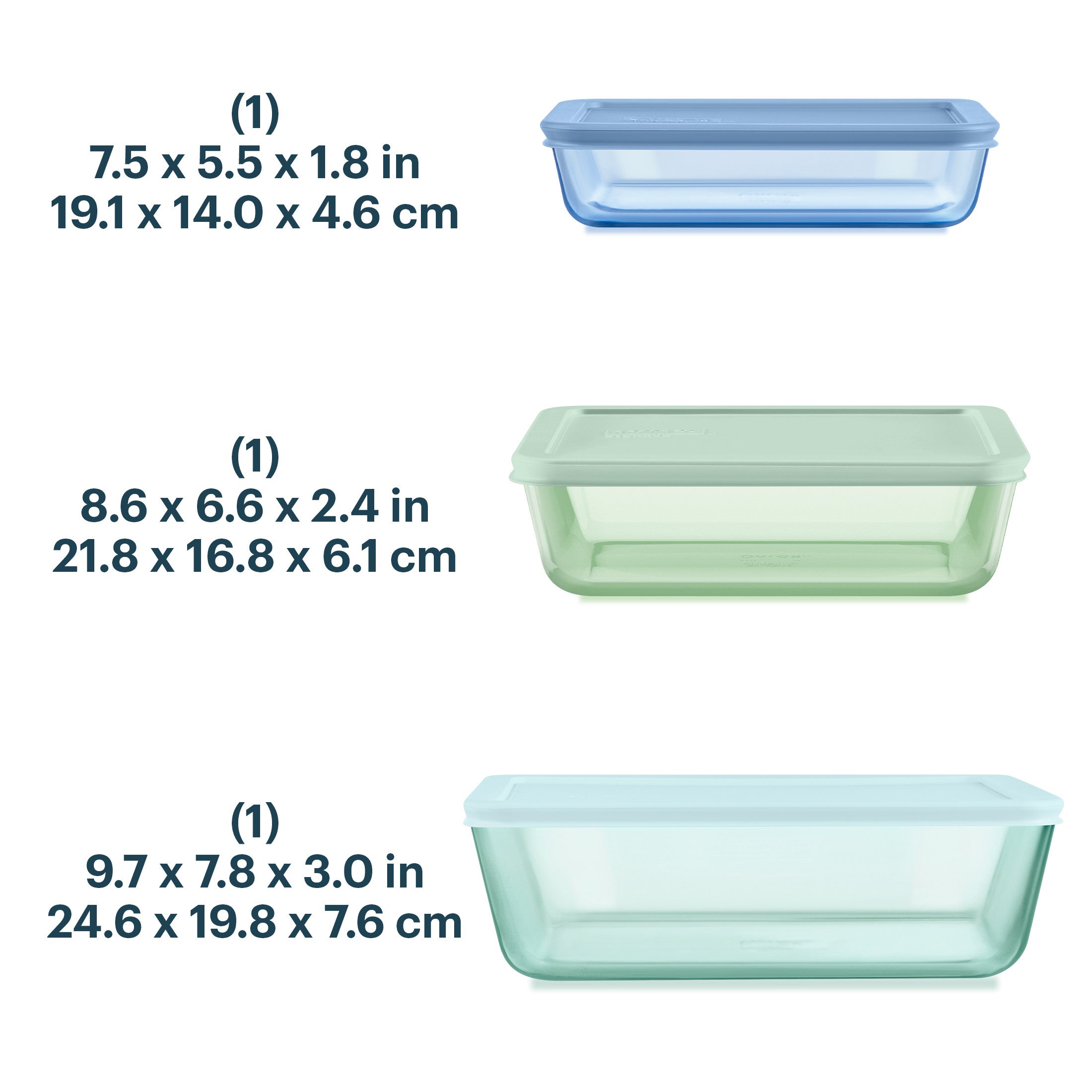 Pyrex® Simply Store® Tinted Glass Rectangle Storage Containers, 6-pc Set, Mixed Colors - Image 3