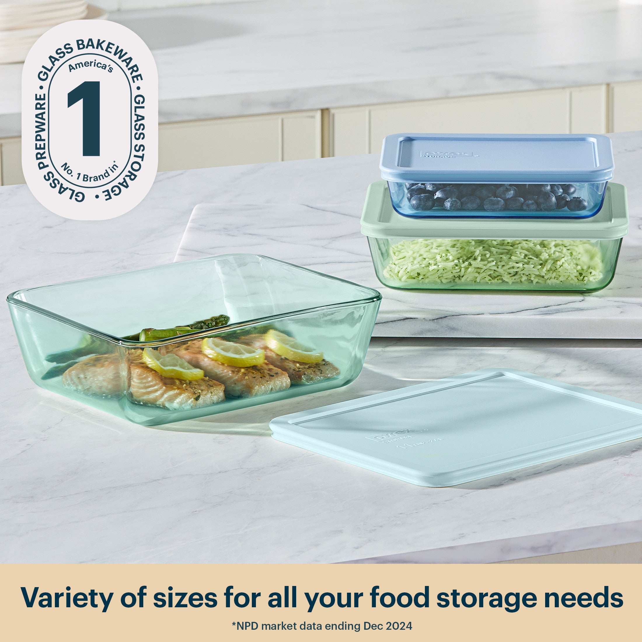 Pyrex® Simply Store® Tinted Glass Rectangle Storage Containers, 6-pc Set, Mixed Colors - Image 2