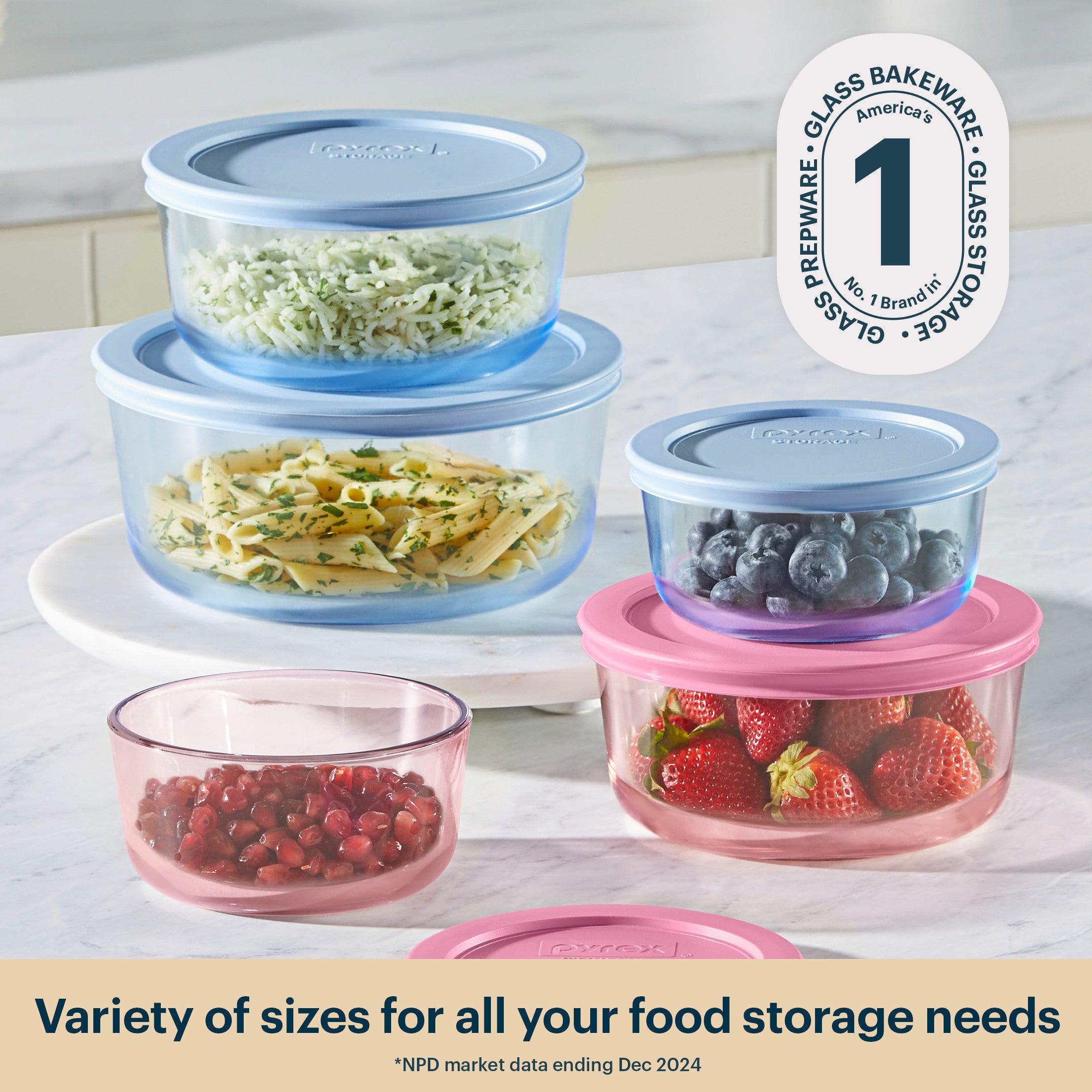 Pyrex® Simply Store® Tinted Glass Round Storage Containers, 10-pc Set, Mixed Colors - Image 2