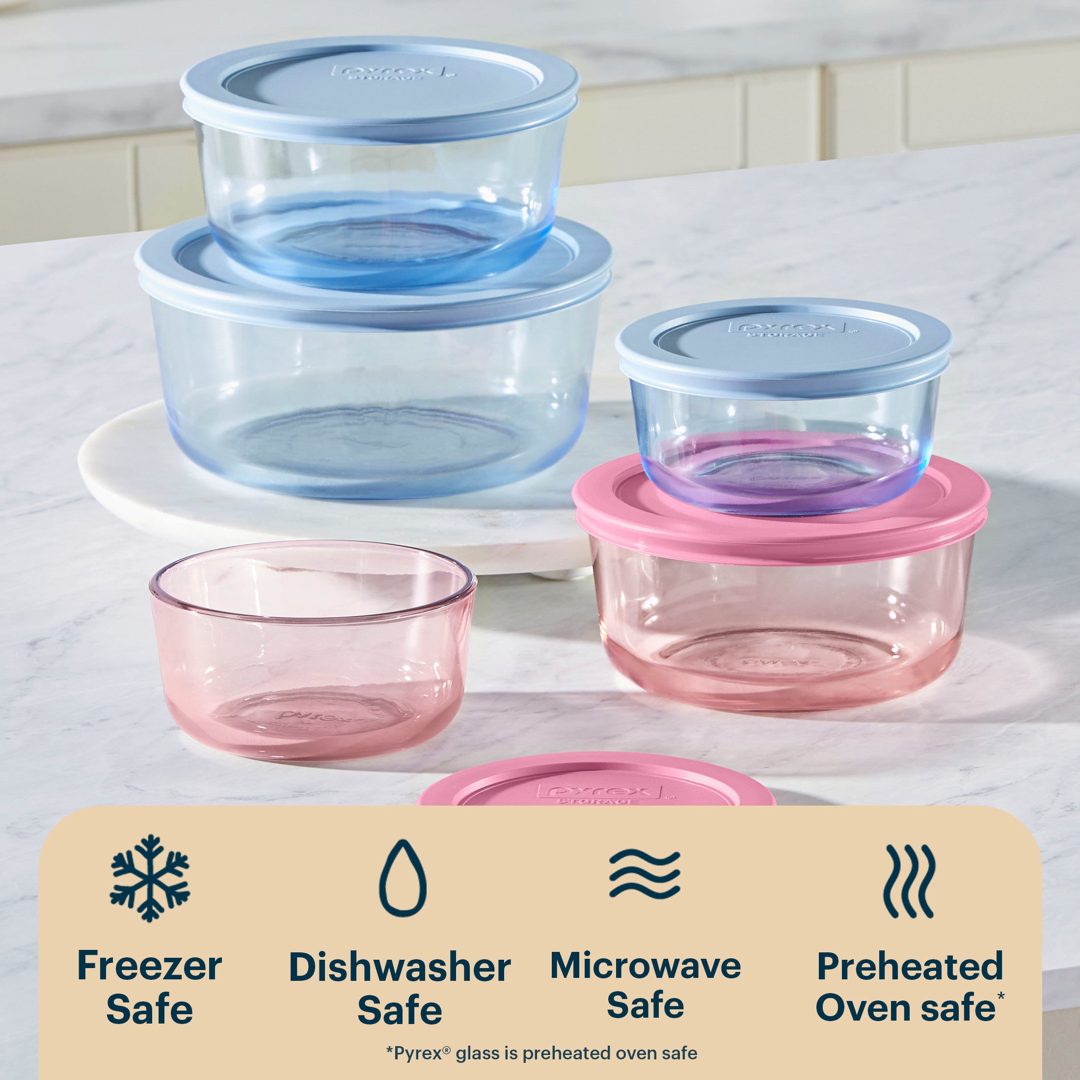 Pyrex® Simply Store® Tinted Glass Round Storage Containers, 10-pc Set, Mixed Colors - Image 4