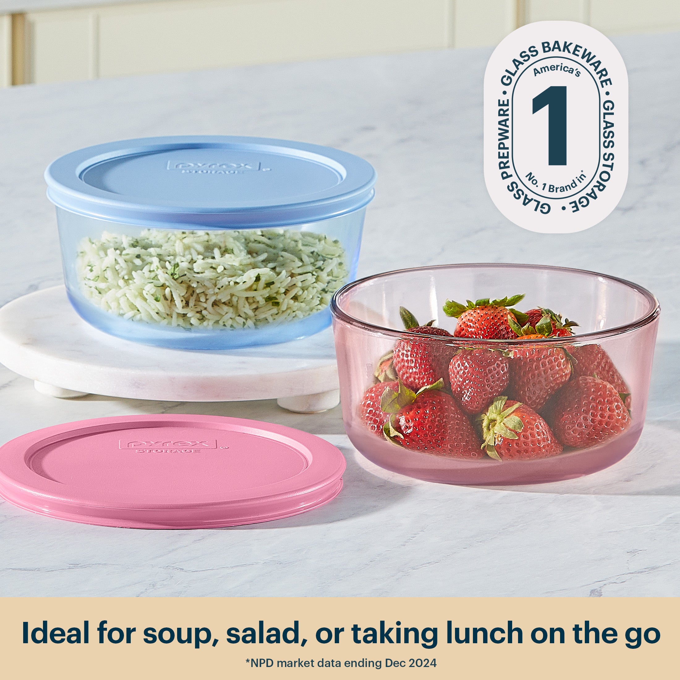 Pyrex® Simply Store® Tinted Glass 4-cup Round Storage Containers, 4-pc Set, Mixed Colors - Image 2