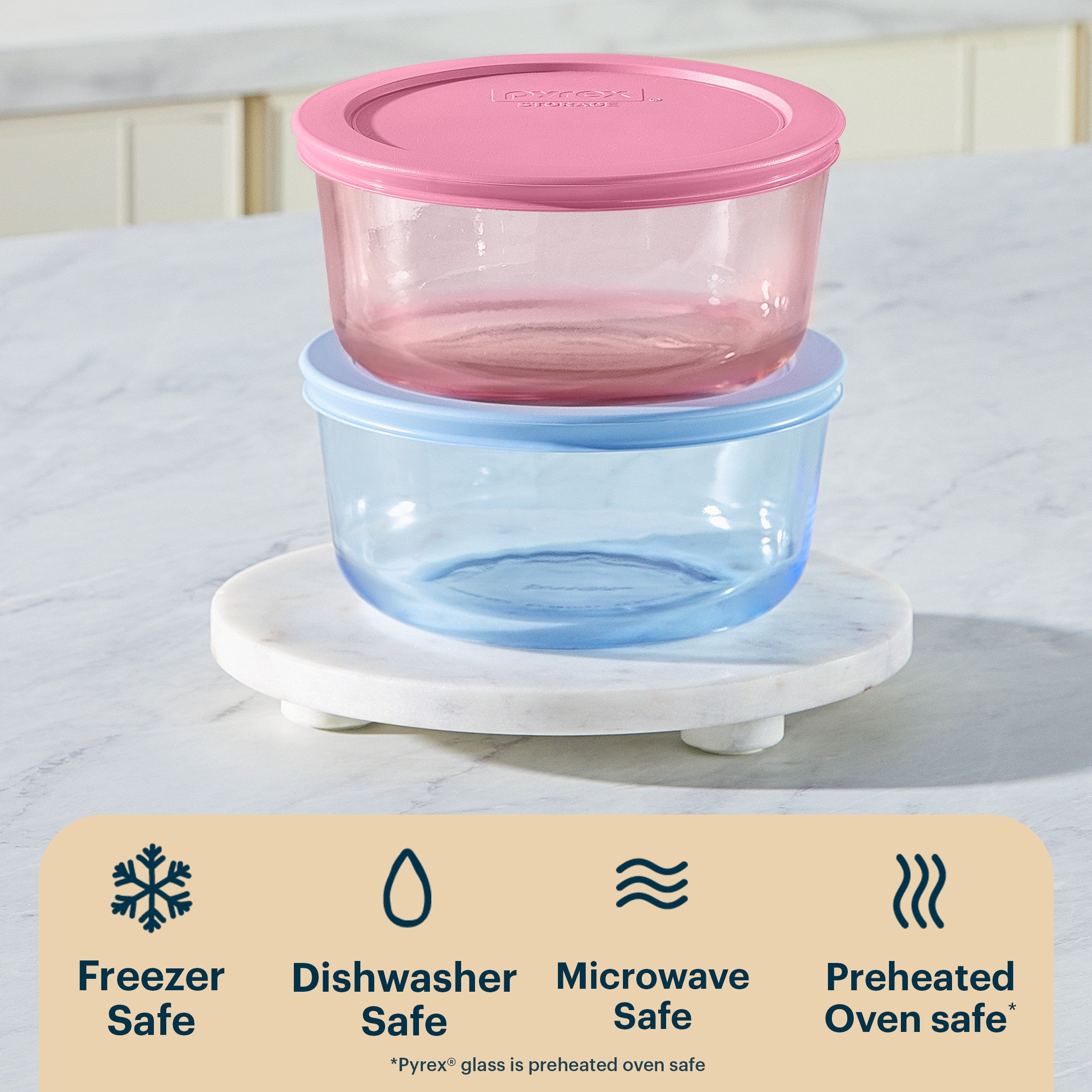 Pyrex® Simply Store® Tinted Glass 4-cup Round Storage Containers, 4-pc Set, Mixed Colors - Image 4