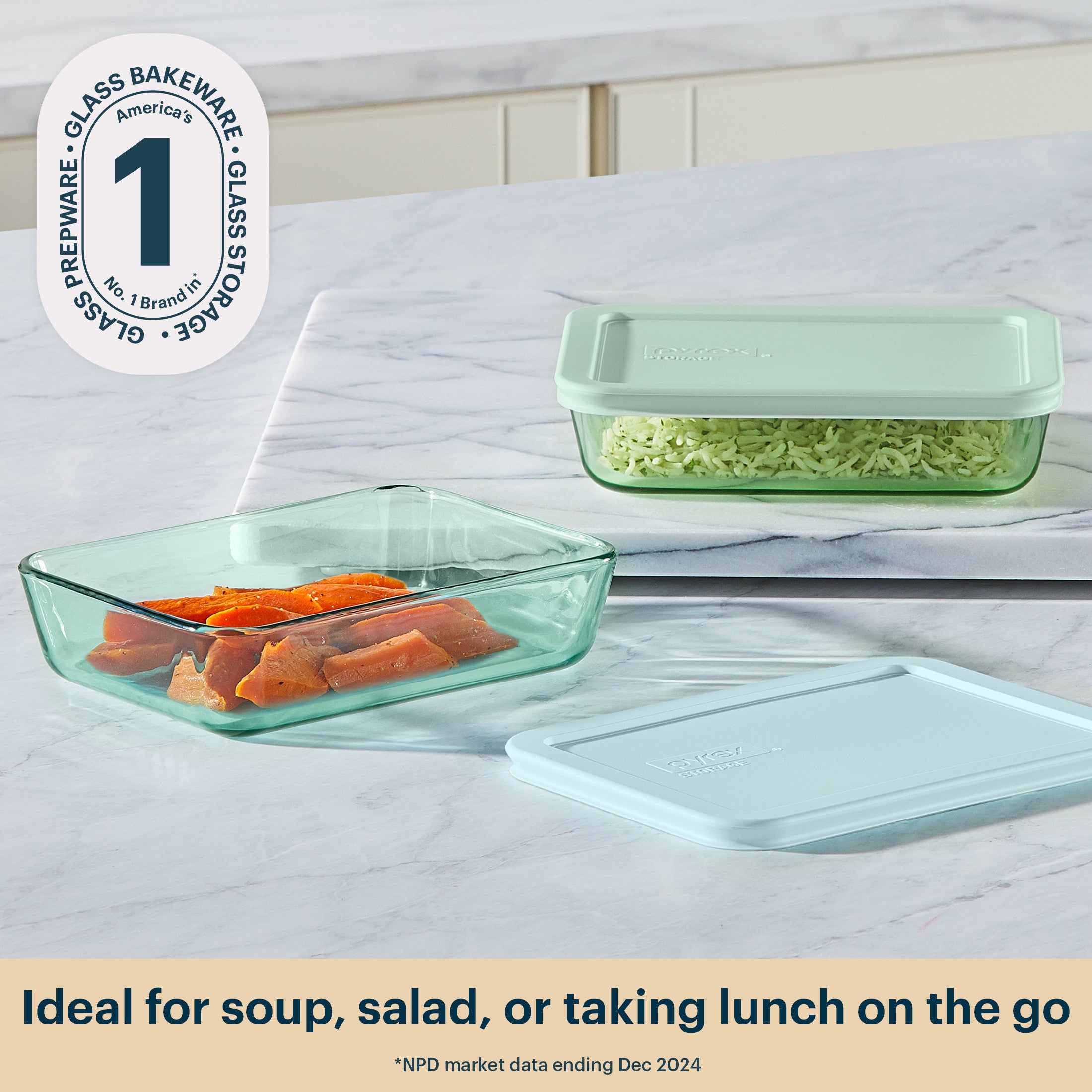 Pyrex® Simply Store® Tinted Glass 3-cup Rectangle Storage Containers, 4-pc Set, Mixed Colors - Image 2