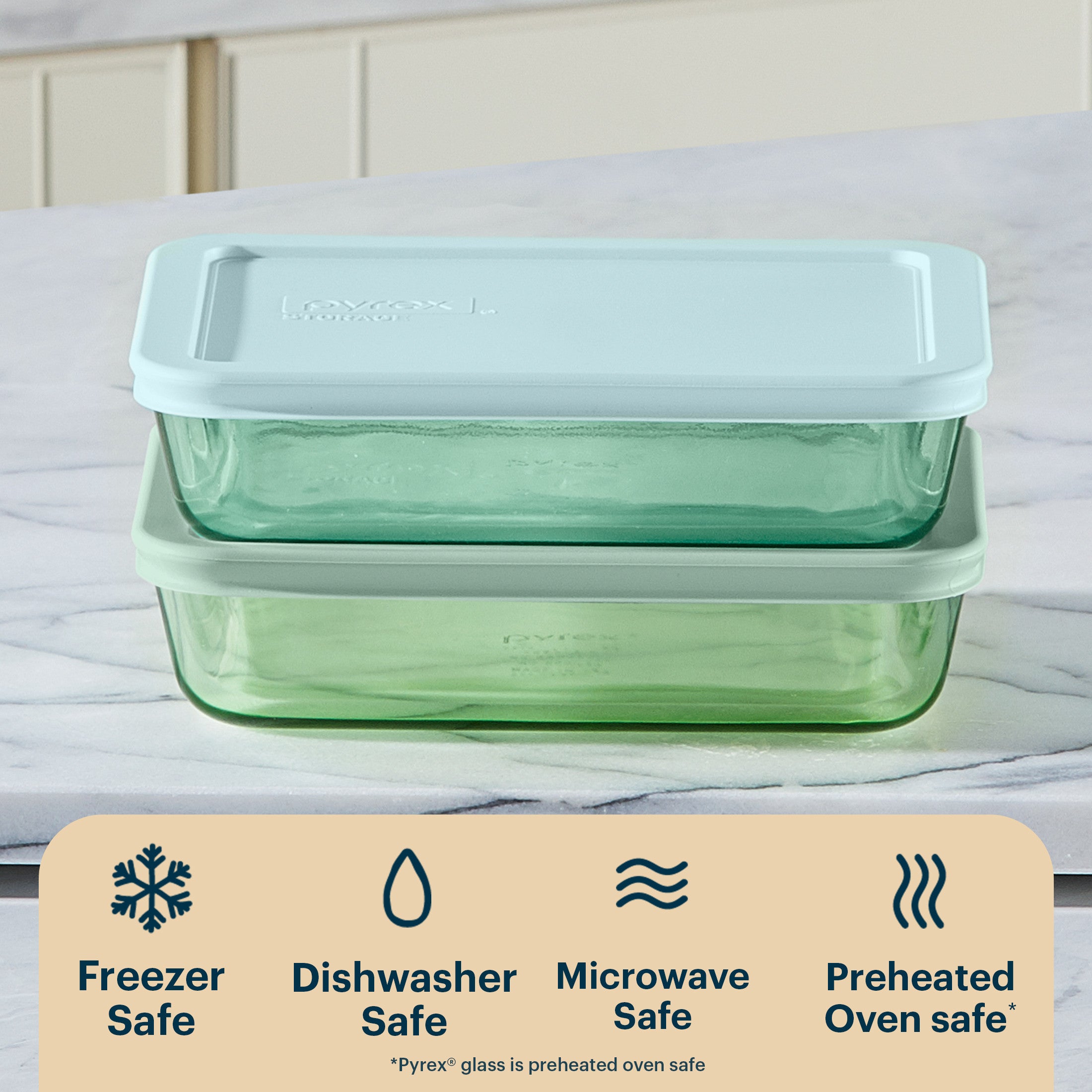 Pyrex® Simply Store® Tinted Glass 3-cup Rectangle Storage Containers, 4-pc Set, Mixed Colors - Image 4