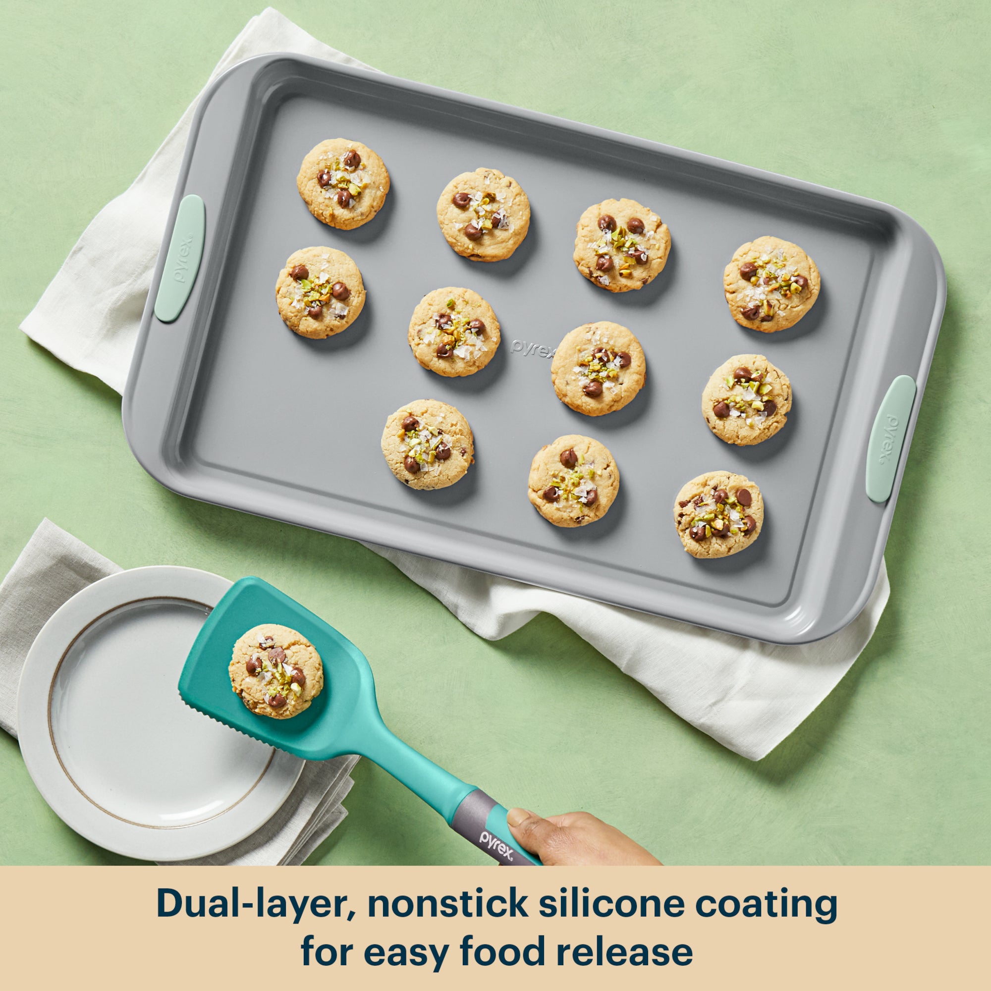 Pyrex® Metal Bakeware 3-Piece Large Cookie Sheet Set in Sage - Image 4