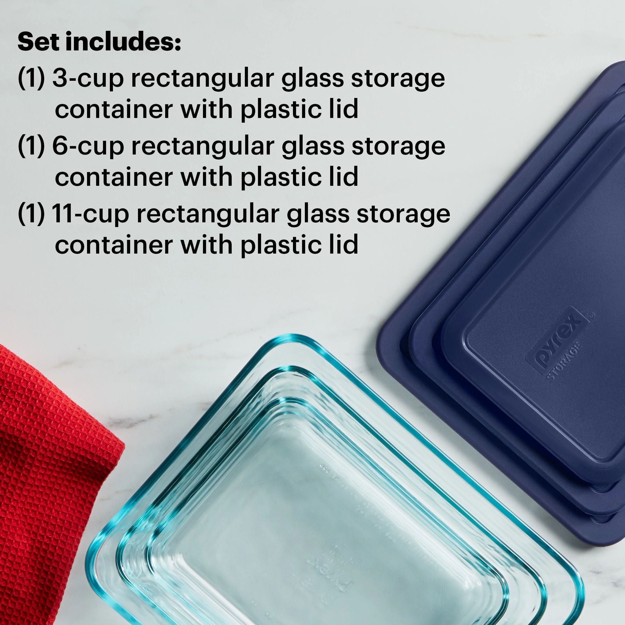 Pyrex® Simply Store® 6-piece Rectangular Glass Storage Set with Blue Lids - Image 3