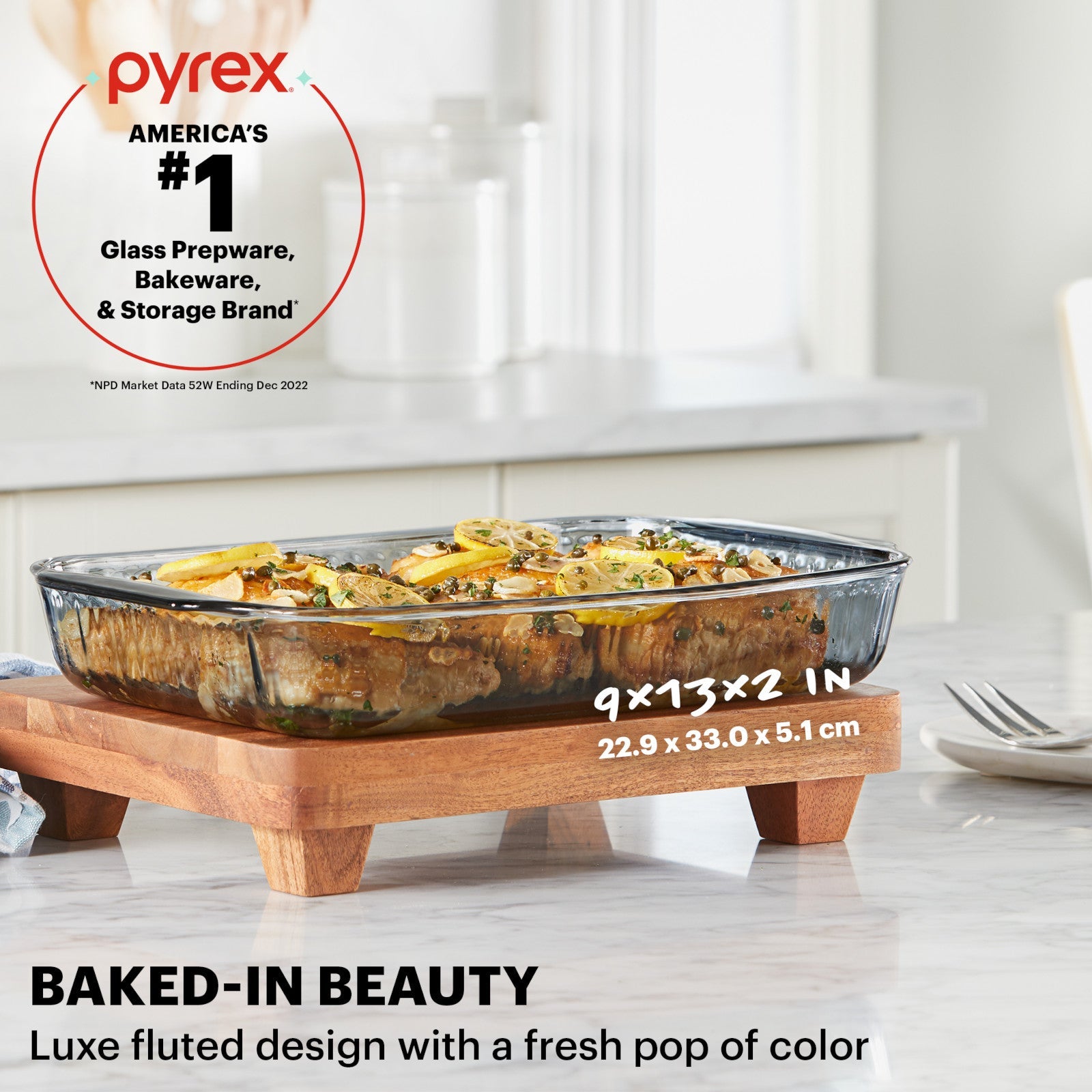 Pyrex® Sculpted Tinted Colors Sculpted Tinted 9" x 13" Baking Dish, Smoke - Image 3
