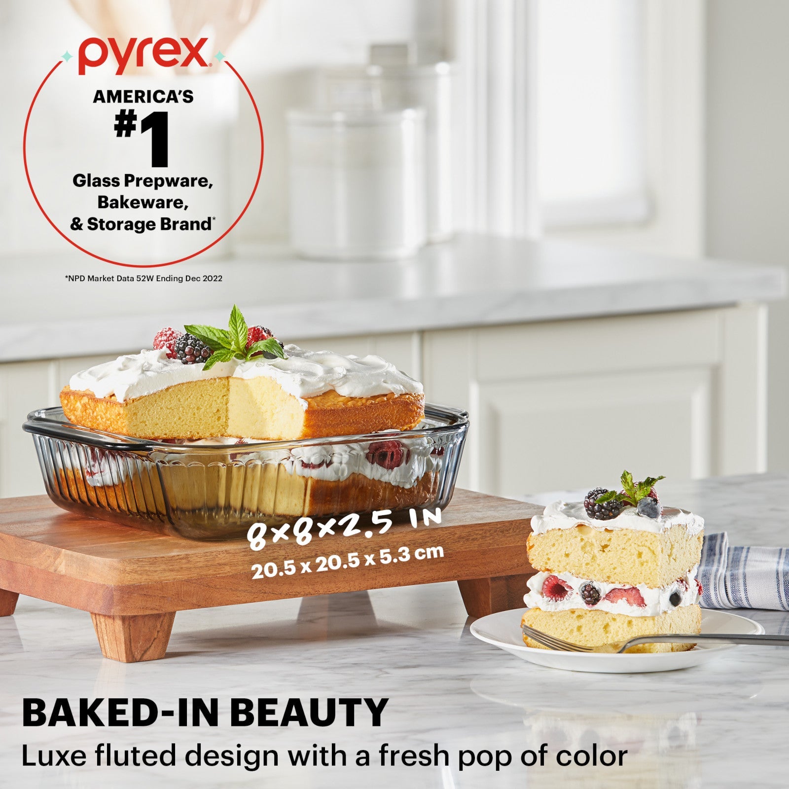 Pyrex® Sculpted Tinted Colors 8" Square Baking Dish, Smoke - Image 2
