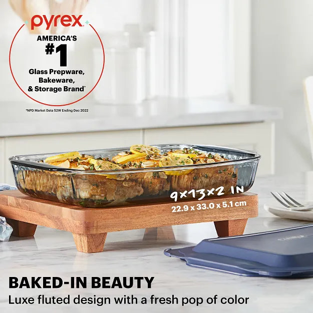 Pyrex® Colors Sculpted Tinted 9" x 13" Baking Dish with Plastic Lid, Smoke - Image 2
