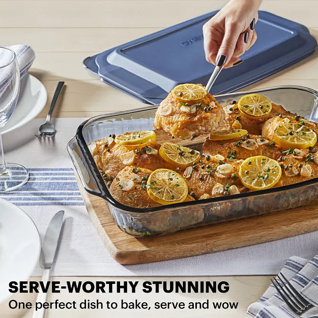 Pyrex® Colors Sculpted Tinted 9" x 13" Baking Dish with Plastic Lid, Smoke - Image 3