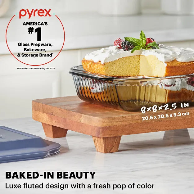 Pyrex® Colors Sculpted Tinted 8" Square Baking Dish with Plastic Lid, Smoke - Image 2