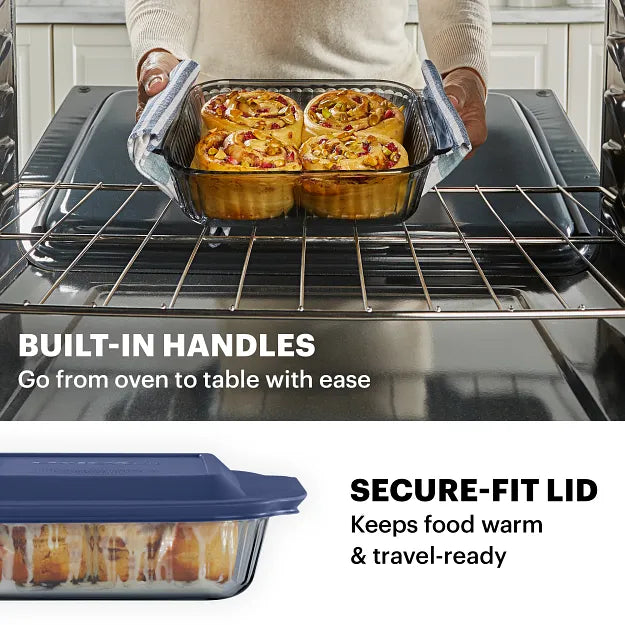 Pyrex® Colors Sculpted Tinted 8" Square Baking Dish with Plastic Lid, Smoke - Image 4