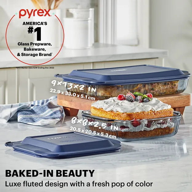 Pyrex® Colors Sculpted Tinted 4-piece Baking Set with Plastic Lids, Smoke - Image 3