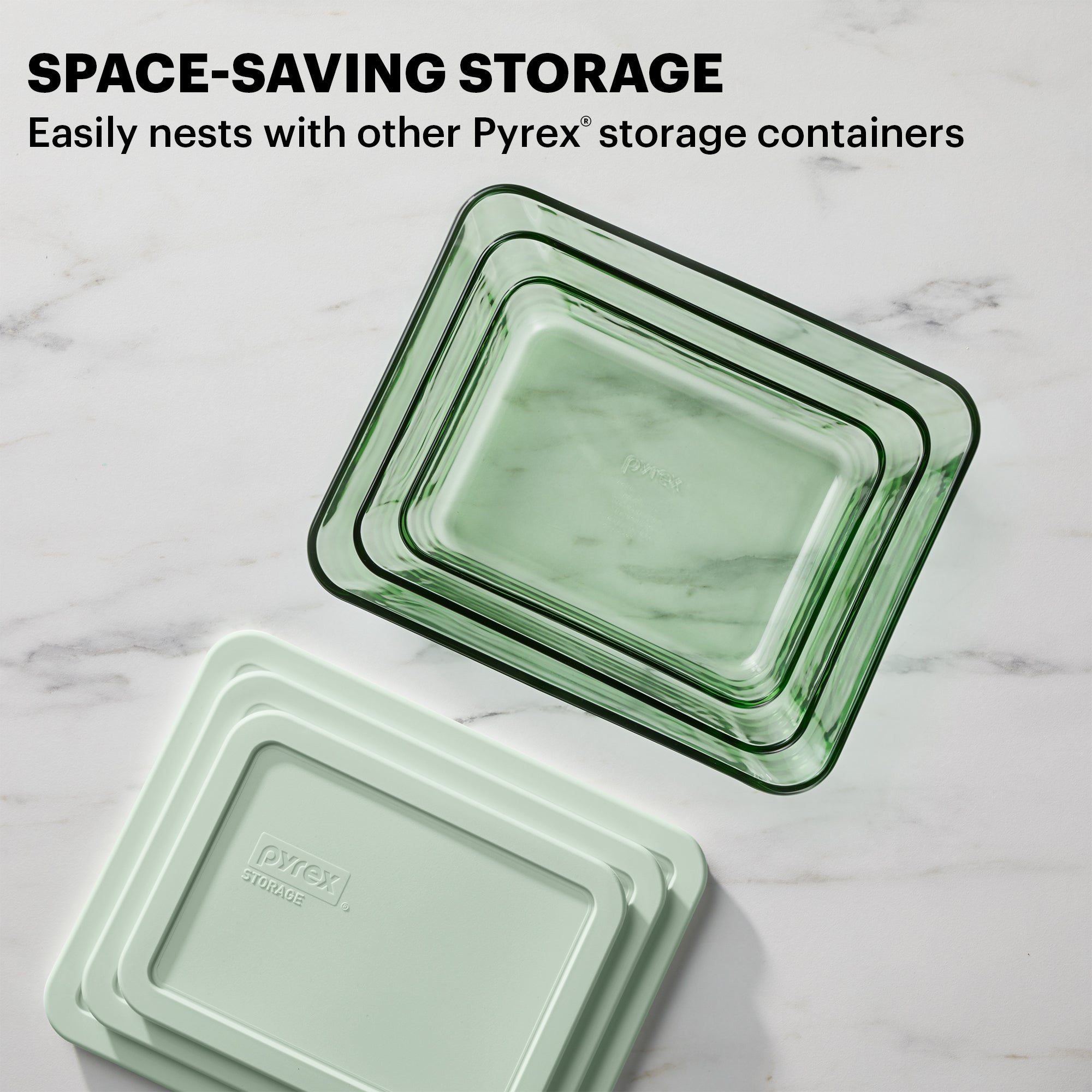 Pyrex® Simply Store® Tinted 6-piece Rectangle Storage Set with Plastic Lids, Green - Image 3