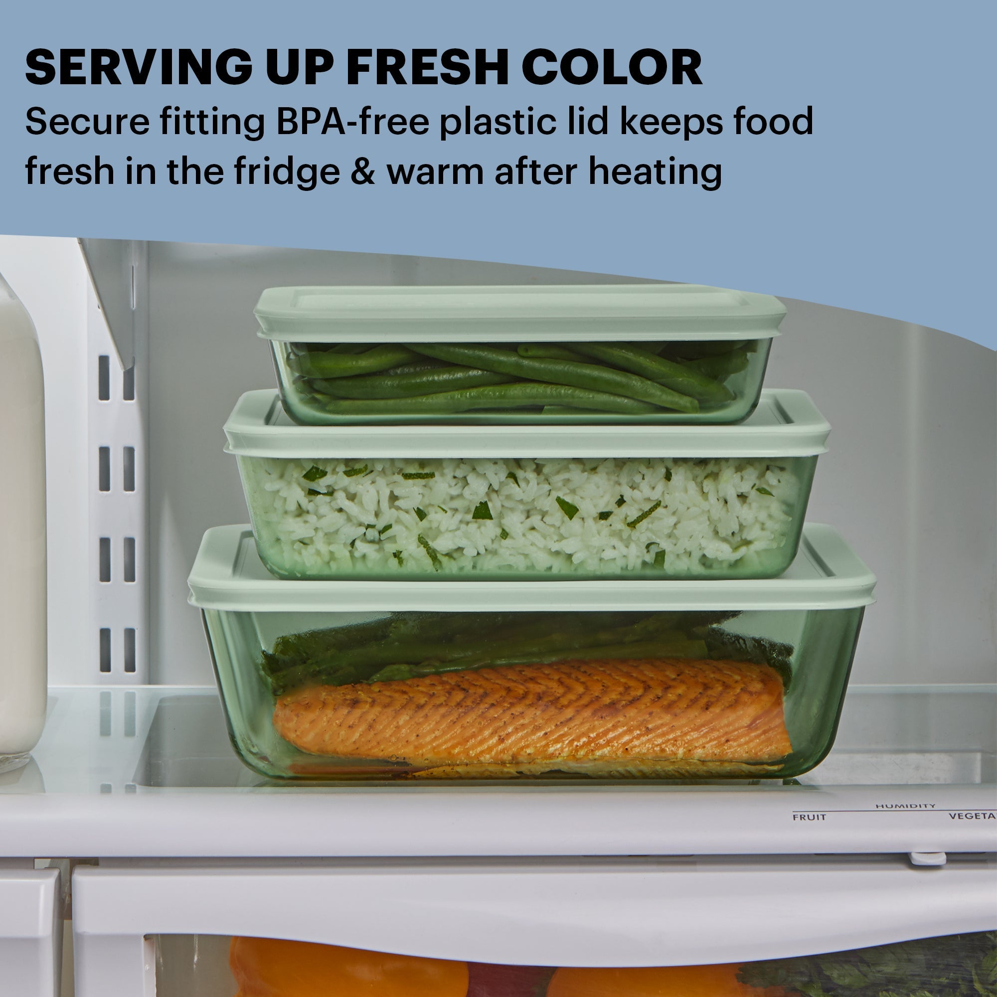 Pyrex® Simply Store® Tinted 6-piece Rectangle Storage Set with Plastic Lids, Green - Image 4