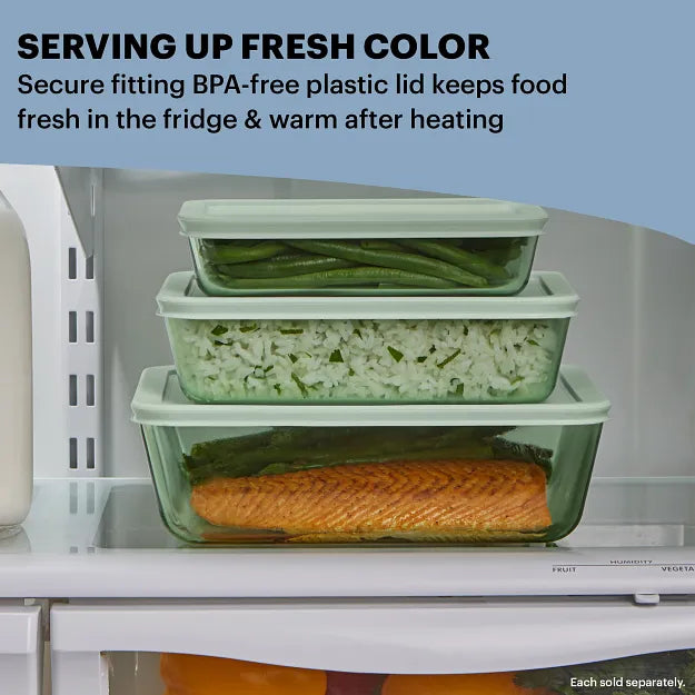 Pyrex® Simply Store® Tinted 4-piece Rectangle Storage Set with Green Plastic Lids - Image 4