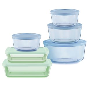 Pyrex® Simply Store® Tinted 12-piece Storage Set with Plastic Lids, Green and Blue