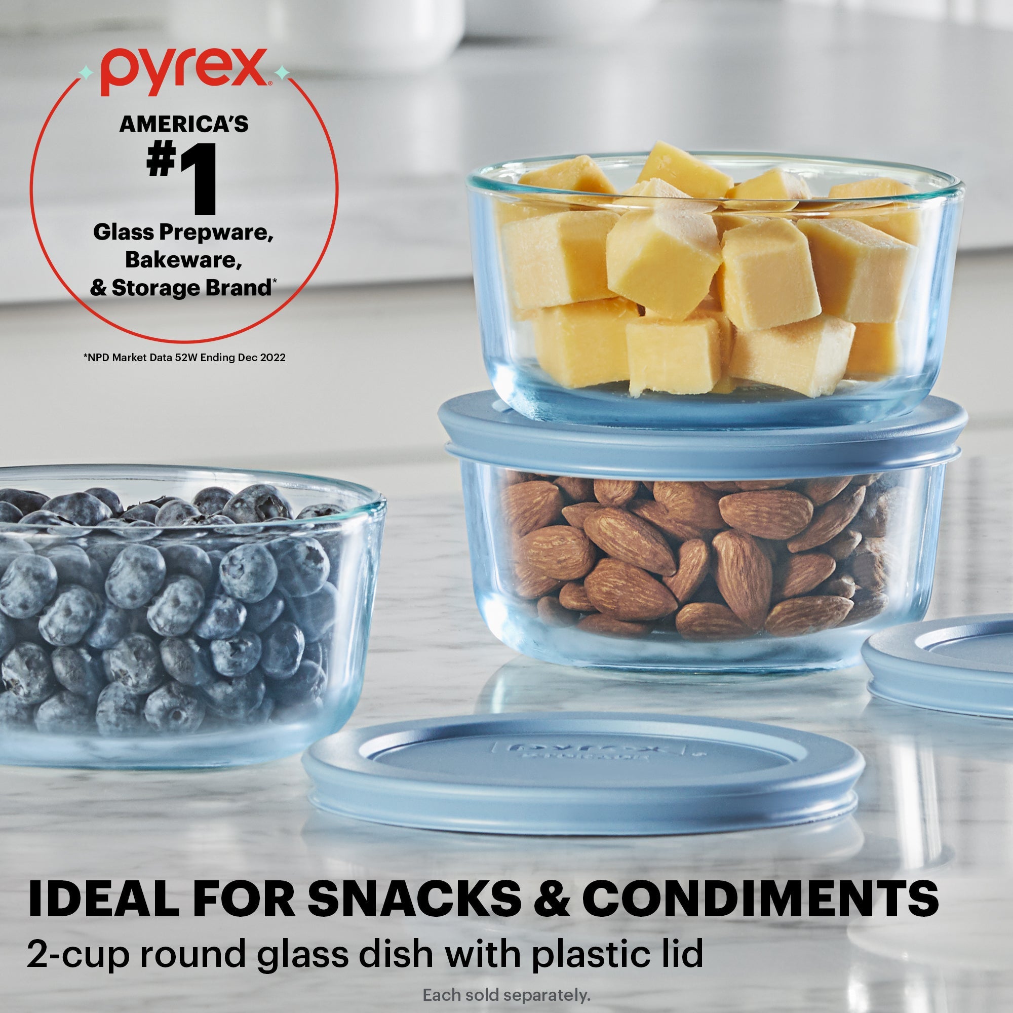 Pyrex® Simply Store® Tinted 2-cup Round Storage with Plastic Lid, Blue - Image 2
